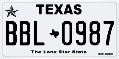 TX license plate BBL0987