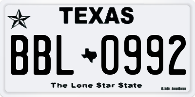 TX license plate BBL0992