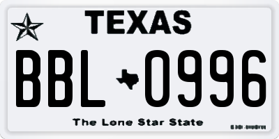 TX license plate BBL0996