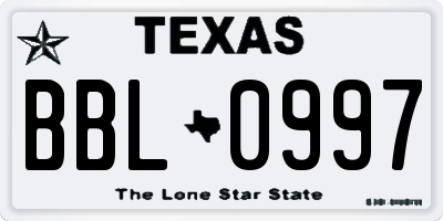 TX license plate BBL0997