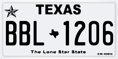 TX license plate BBL1206