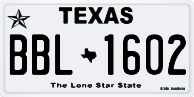 TX license plate BBL1602