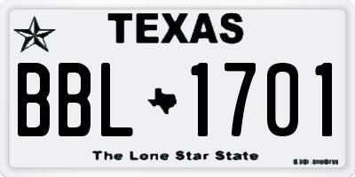 TX license plate BBL1701