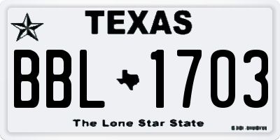 TX license plate BBL1703