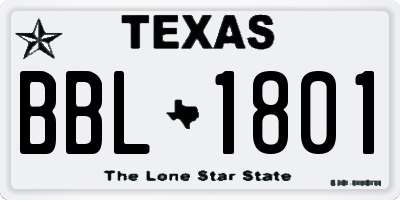 TX license plate BBL1801