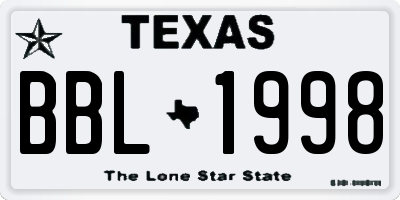 TX license plate BBL1998