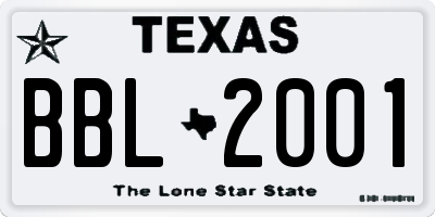 TX license plate BBL2001
