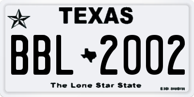 TX license plate BBL2002