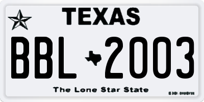 TX license plate BBL2003