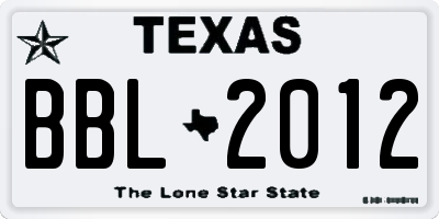 TX license plate BBL2012