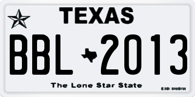 TX license plate BBL2013