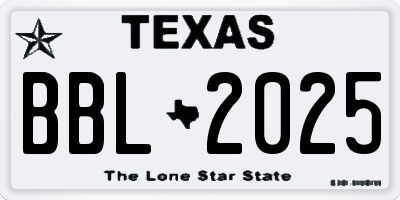 TX license plate BBL2025