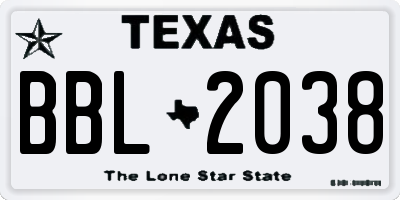 TX license plate BBL2038