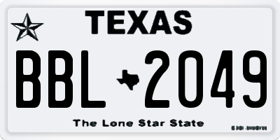 TX license plate BBL2049