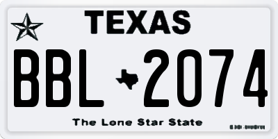 TX license plate BBL2074