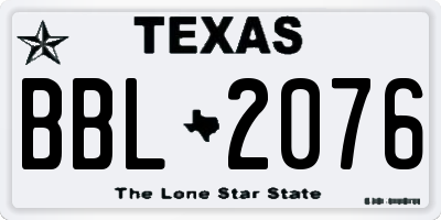 TX license plate BBL2076