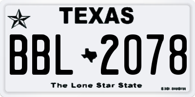 TX license plate BBL2078