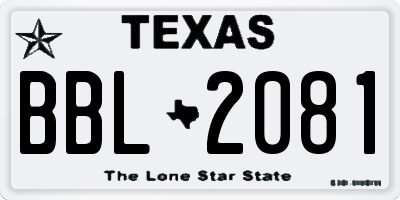 TX license plate BBL2081
