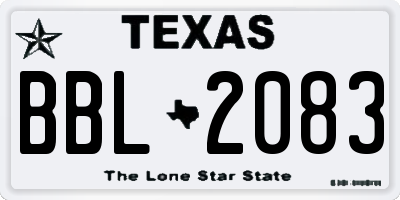 TX license plate BBL2083