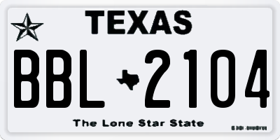 TX license plate BBL2104