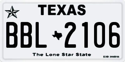 TX license plate BBL2106