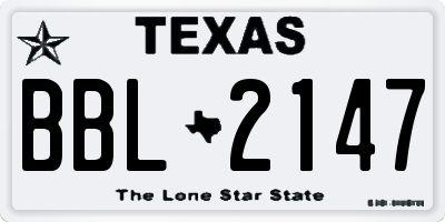 TX license plate BBL2147