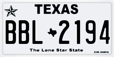 TX license plate BBL2194