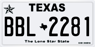 TX license plate BBL2281