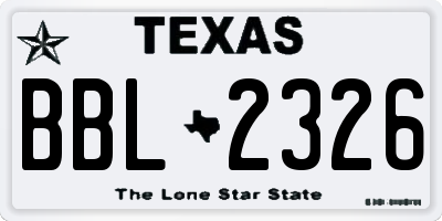 TX license plate BBL2326