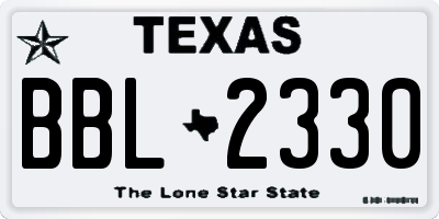 TX license plate BBL2330