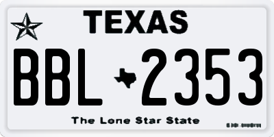 TX license plate BBL2353