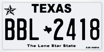 TX license plate BBL2418