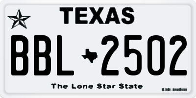 TX license plate BBL2502