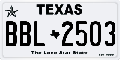 TX license plate BBL2503