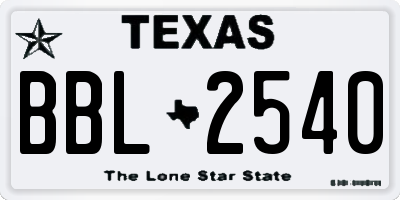 TX license plate BBL2540