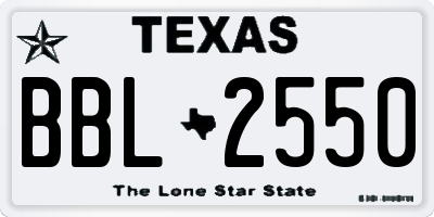 TX license plate BBL2550