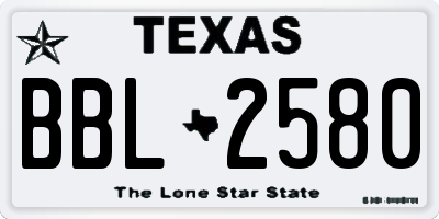 TX license plate BBL2580
