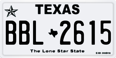 TX license plate BBL2615