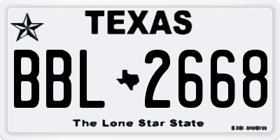 TX license plate BBL2668