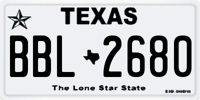 TX license plate BBL2680