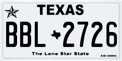 TX license plate BBL2726