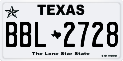 TX license plate BBL2728