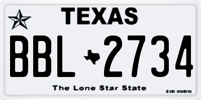 TX license plate BBL2734
