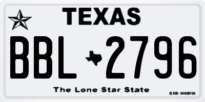 TX license plate BBL2796