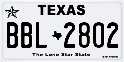 TX license plate BBL2802