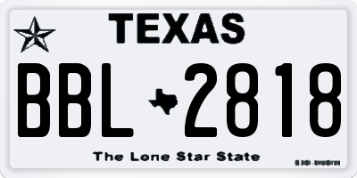 TX license plate BBL2818