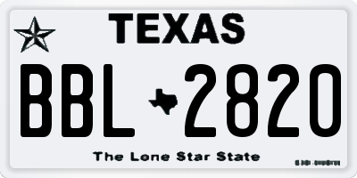 TX license plate BBL2820