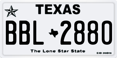 TX license plate BBL2880
