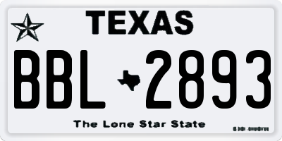 TX license plate BBL2893