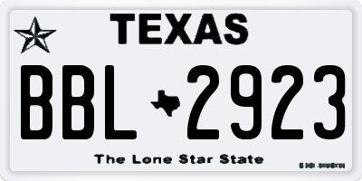 TX license plate BBL2923